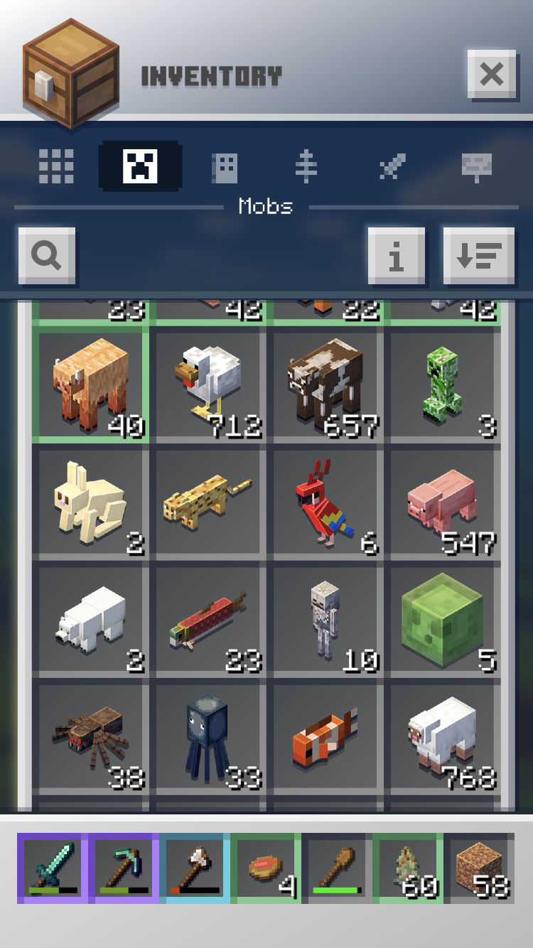 My inventory in Minecraft Earth is enormous.