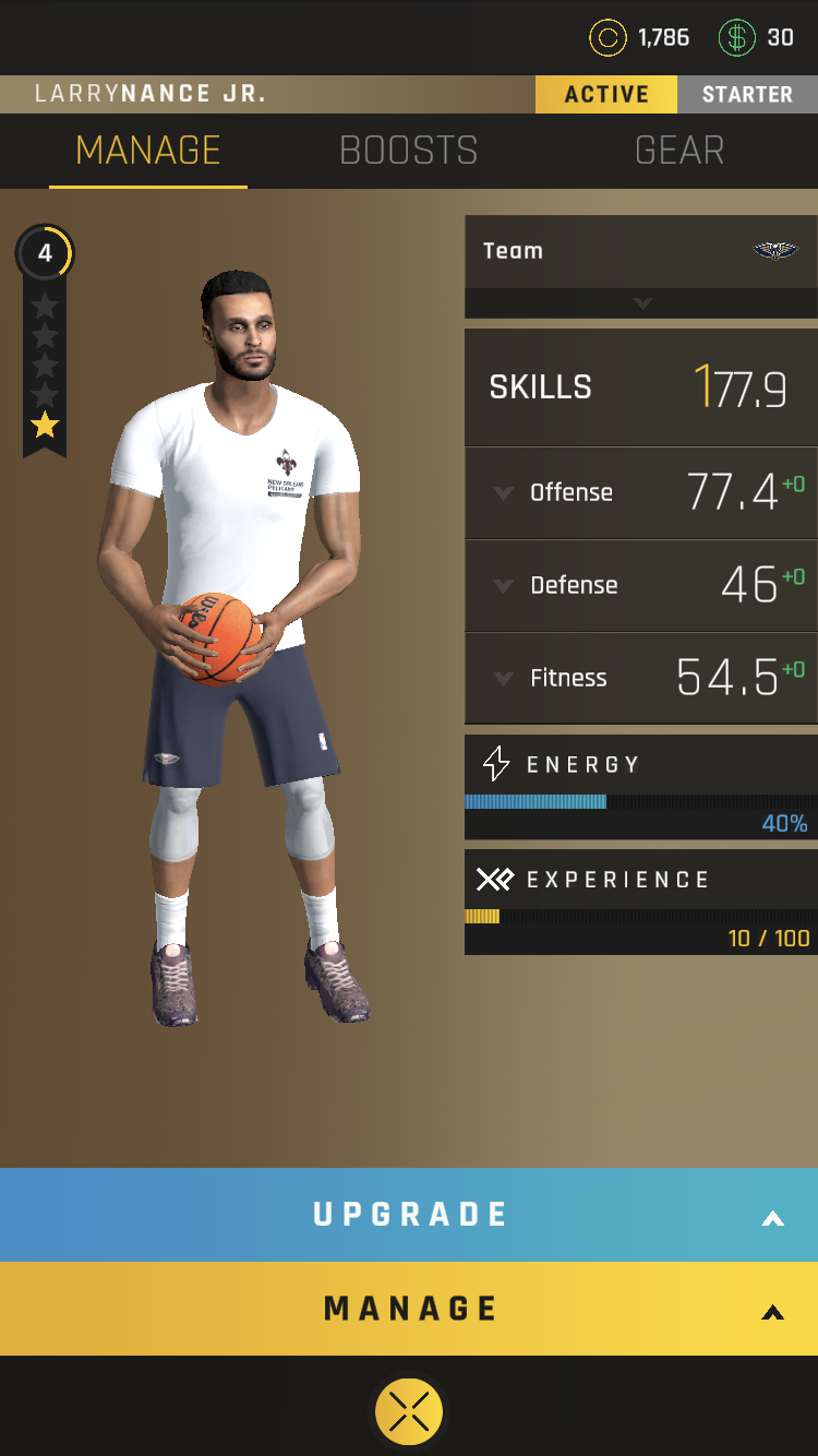 A screenshot of my "character", Larry Nance Jr, in the game NBA All World